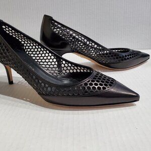 Tamara Mellon Black Leather Pump with Circular Cutouts, Size 9.5